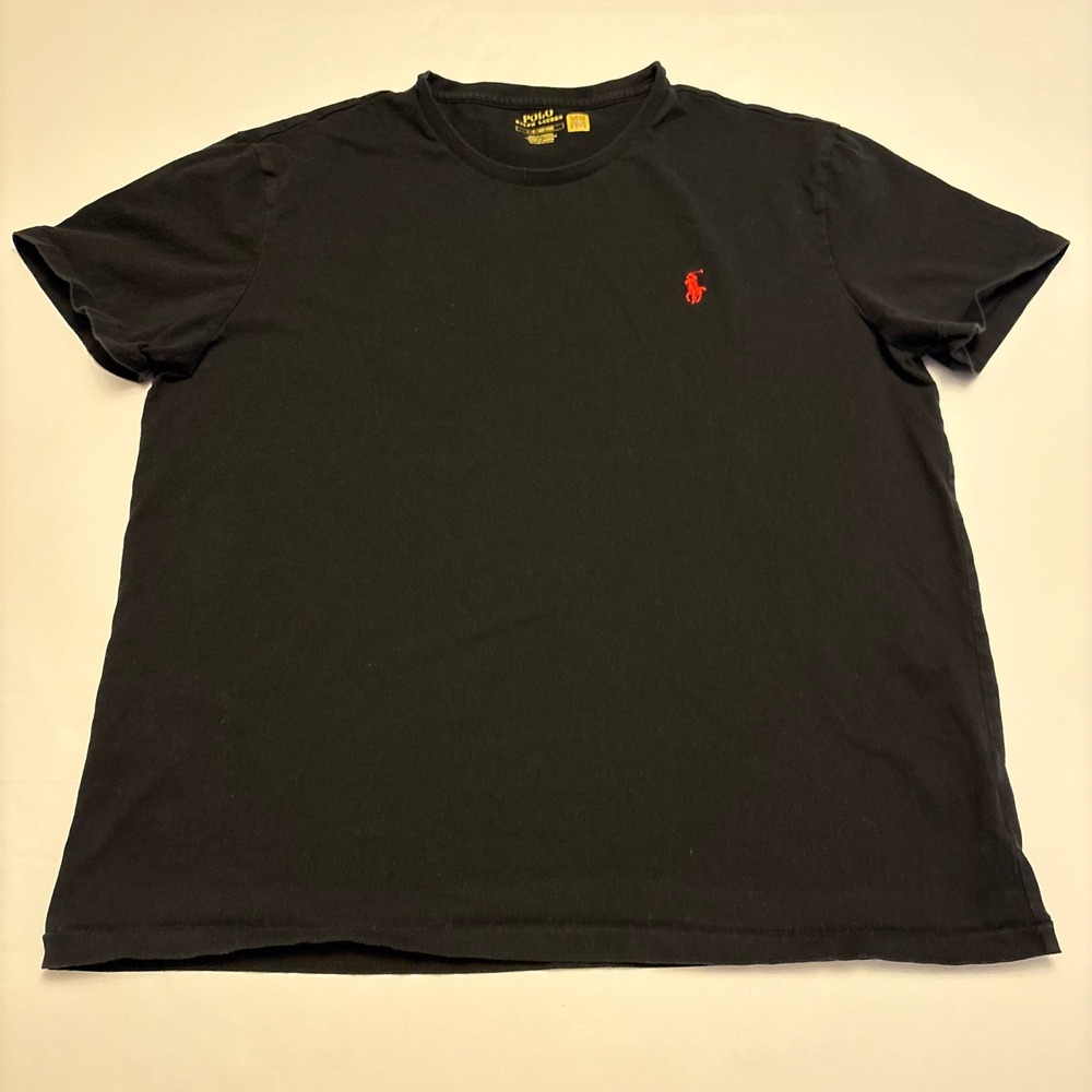 Polo Ralph Lauren T-Shirt Mens Large Black Red Pony Logo Crewneck Short Sleeve
